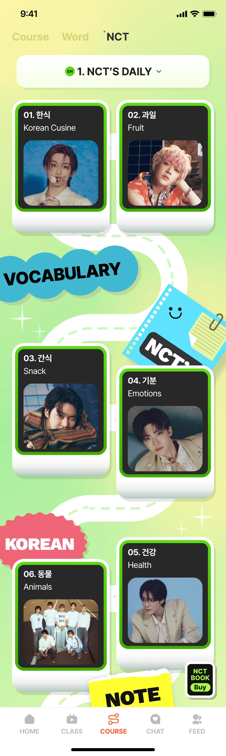 NCT digital vocabulary content in KOKIRI app